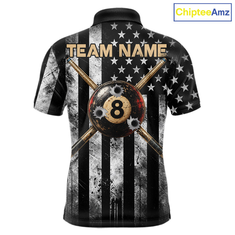 Gun Cowboy Skeleton 8 Ball Pool Billiard Shirt Retro Billiards 1/4-Zip Polo Jersey