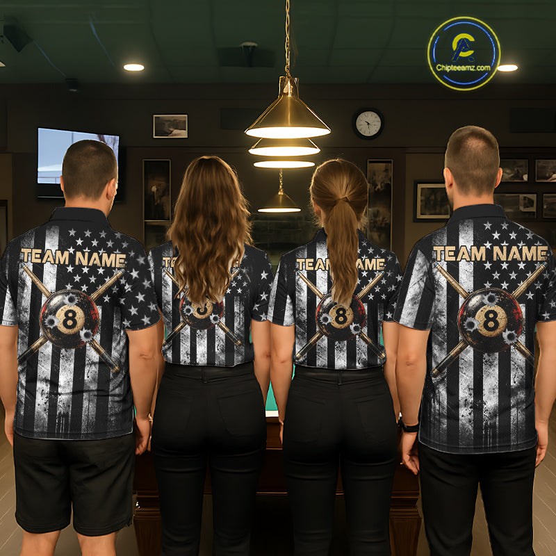 Gun Cowboy Skeleton 8 Ball Pool Billiard Shirt Retro Billiards 1/4-Zip Polo Jersey