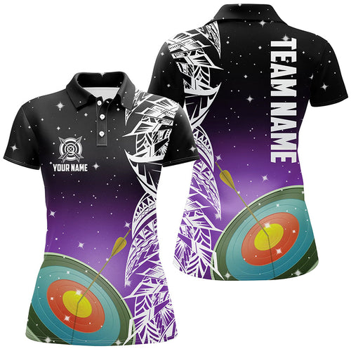 Personalized 3D Target Archery Purple Galaxy Pattern Polo Shirts, Team League Archery Jerseys