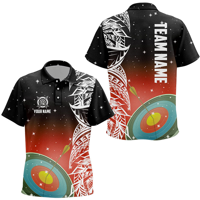 Personalized 3D Target Archery Red Galaxy Pattern Polo Shirts, Team League Archery Jerseys