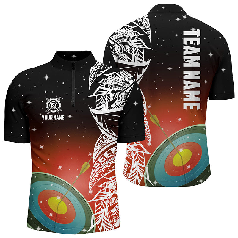 Custom 3D Target Archery Red Galaxy Quarter-Zip Shirts, Team League Archery Jerseys