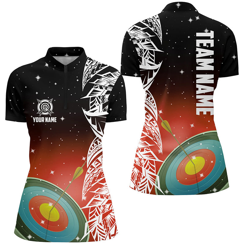 Custom 3D Target Archery Red Galaxy Quarter-Zip Shirts, Team League Archery Jerseys