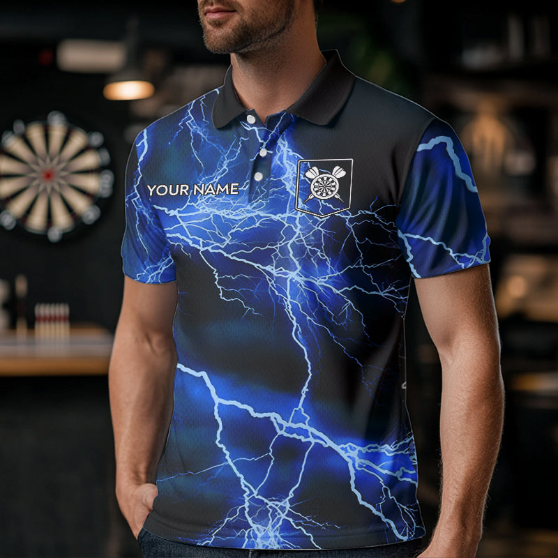 Blue And Black Thunder Lightning Dart Shirts With Pocket Custom 3D Darts Team Jerseys