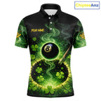 Personalized St Patrick Day Smoke 8 Ball Billiard Shirt, Luckiest Shamrock Pool Jersey