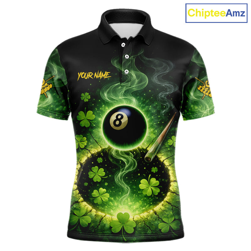 Personalized St Patrick Day Smoke 8 Ball Billiard Shirt, Luckiest Shamrock Pool Jersey