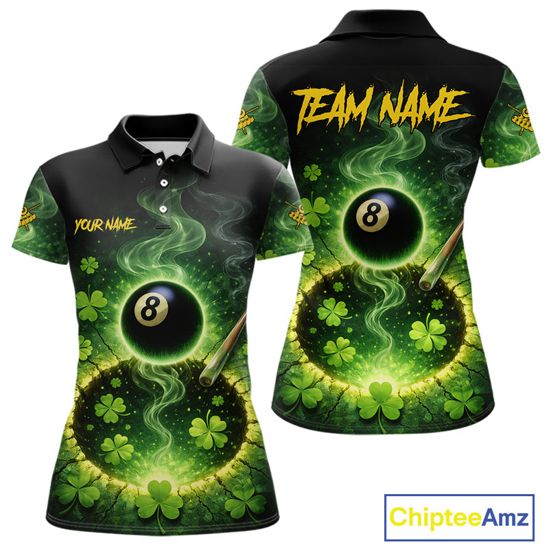Personalized St Patrick Day Smoke 8 Ball Billiard Shirt, Luckiest Shamrock Pool Jersey