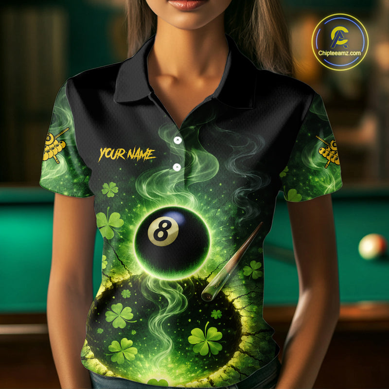 Personalized St Patrick Day Smoke 8 Ball Billiard Shirt, Luckiest Shamrock Pool Jersey