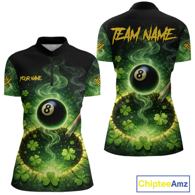 Personalized St Patrick Day Smoke 8 Ball Billiard Shirt, Luckiest Shamrock Pool Jersey