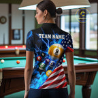 Blue Lightning Thunder American Flag Billiard Shirt Custom Pool Balls Billiard Team Jersey