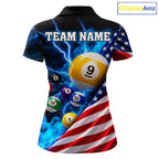 Blue Lightning Thunder American Flag Billiard Shirt Custom Pool Balls Billiard Team Jersey