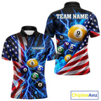 Blue Lightning Thunder American Flag Billiard Shirt Custom Pool Balls Billiard Team Jersey