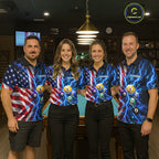 Blue Lightning Thunder American Flag Billiard Shirt Custom Pool Balls Billiard Team Jersey