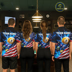 Blue Lightning Thunder American Flag Billiard Shirt Custom Pool Balls Billiard Team Jersey