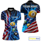 Blue Lightning Thunder American Flag Billiard Shirt Custom Pool Balls Billiard Team Jersey