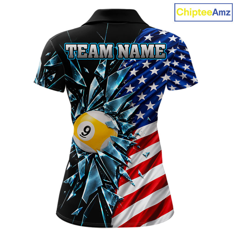American Flag Break Glass 8 Ball & 9 Ball Billiard Shirt Custom Patriotic Pool Team Jersey