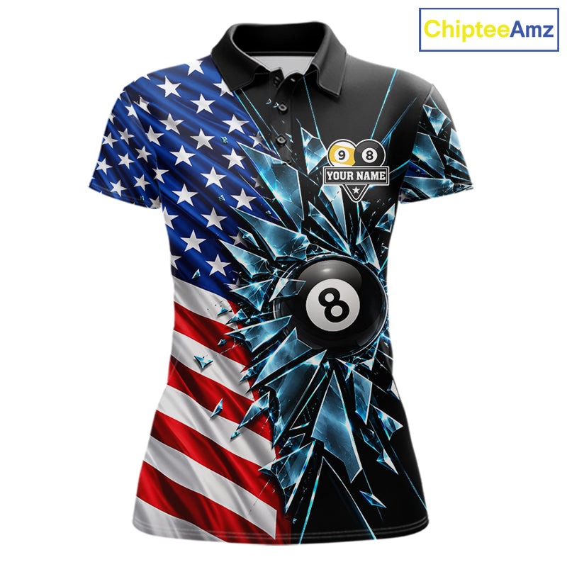 American Flag Break Glass 8 Ball & 9 Ball Billiard Shirt Custom Patriotic Pool Team Jersey