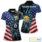 American Flag Break Glass 8 Ball & 9 Ball Billiard Shirt Custom Patriotic Pool Team Jersey