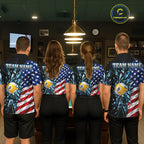 American Flag Break Glass 8 Ball & 9 Ball Billiard Shirt Custom Patriotic Pool Team Jersey