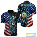 American Flag Break Glass 8 Ball & 9 Ball Billiard Shirt Custom Patriotic Pool Team Jersey