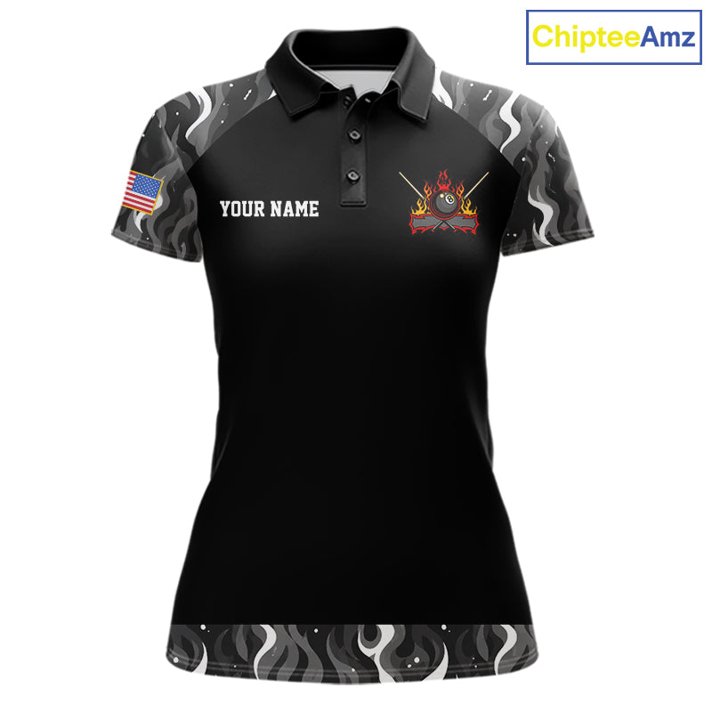 Personalized Retro Camo Flame US Flag Billiard Shirt Custom Pool Team Jersey Polo, 1/4 Zip