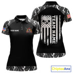 Personalized Retro Camo Flame US Flag Billiard Shirt Custom Pool Team Jersey Polo, 1/4 Zip