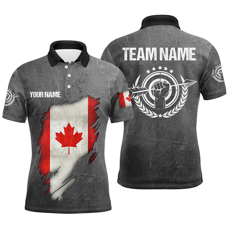 Personalized Grunge Canada Archery Polo Shirts, Custom Canadian Flag Shirts For Archers