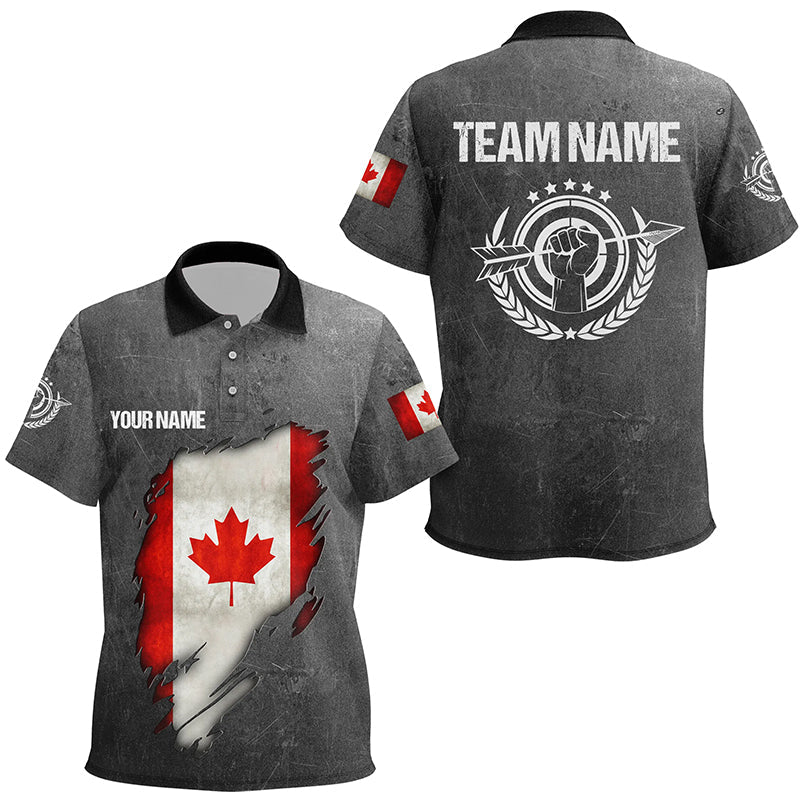 Personalized Grunge Canada Archery Polo Shirts, Custom Canadian Flag Shirts For Archers