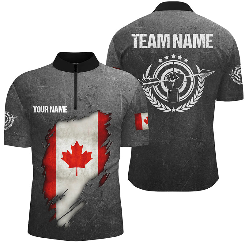 Personalized Grunge Canada Archery Quarter-Zip Shirts, Canadian Flag Shirts For Archer