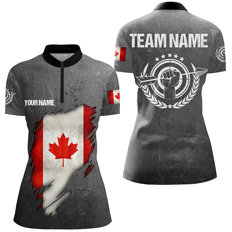 Personalized Grunge Canada Archery Quarter-Zip Shirts, Canadian Flag Shirts For Archer