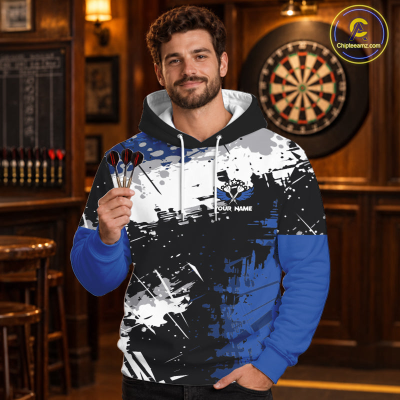 Custom Blue Grunge Darts Hoodie And Custom Darts Jersey, Darts League Team Shirts