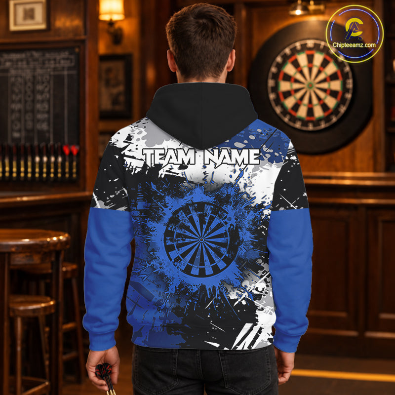 Custom Blue Grunge Darts Hoodie And Custom Darts Jersey, Darts League Team Shirts