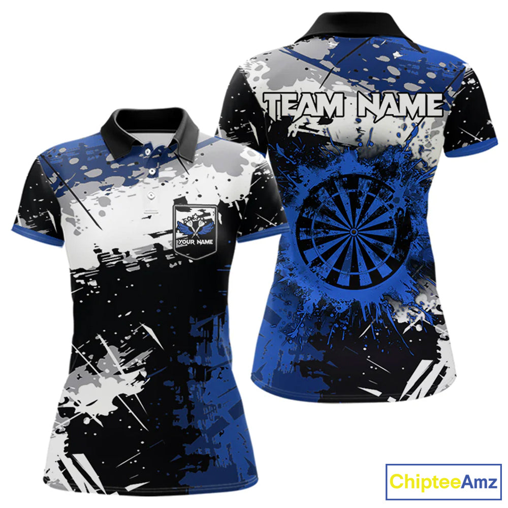 Custom Blue Grunge Darts Shirt With Pocket Option, Dart Team Jersey
