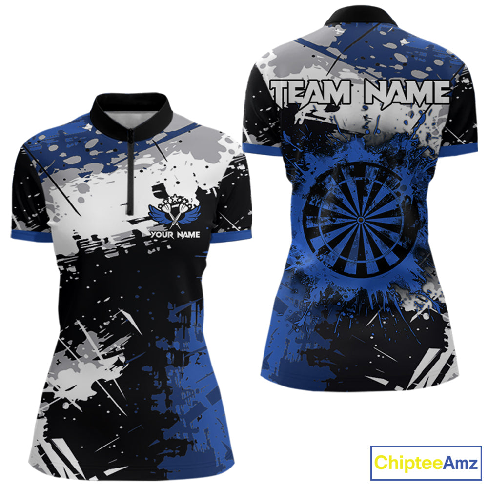 Custom Blue Grunge Darts Shirt With Pocket Option, Dart Team Jersey