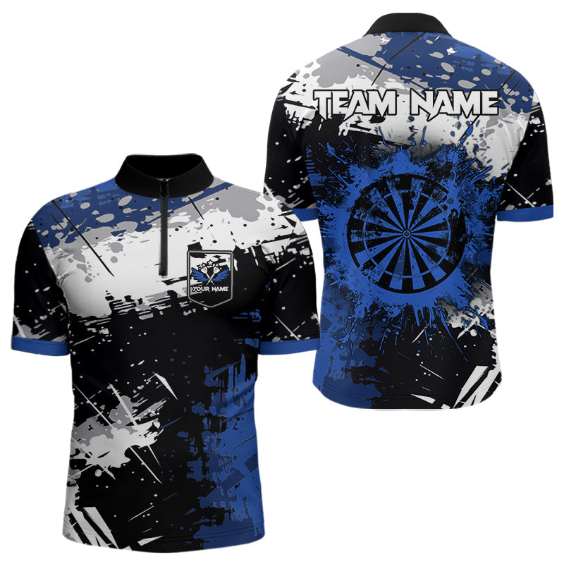 Custom Blue Grunge Darts Shirt With Pocket Option, Dart Team Jersey
