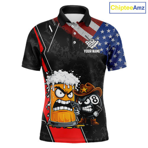 Funny Beer US Flag 8 Ball Pool Billiard Shirt Custom Billiard Team Jersey Polo & 1/4 Zip