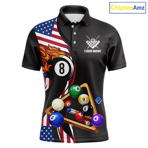 Personalized American Flag Pool Balls Billiard Shirt, 8 Ball Jersey Team Polo & 1/4 Zip
