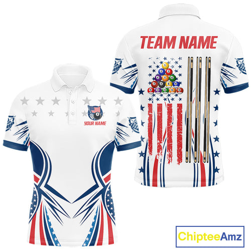 Patriotic American Flag 8 Ball Billiard Shirt Custom Pool Team Jerseys Polo & Quarter Zip