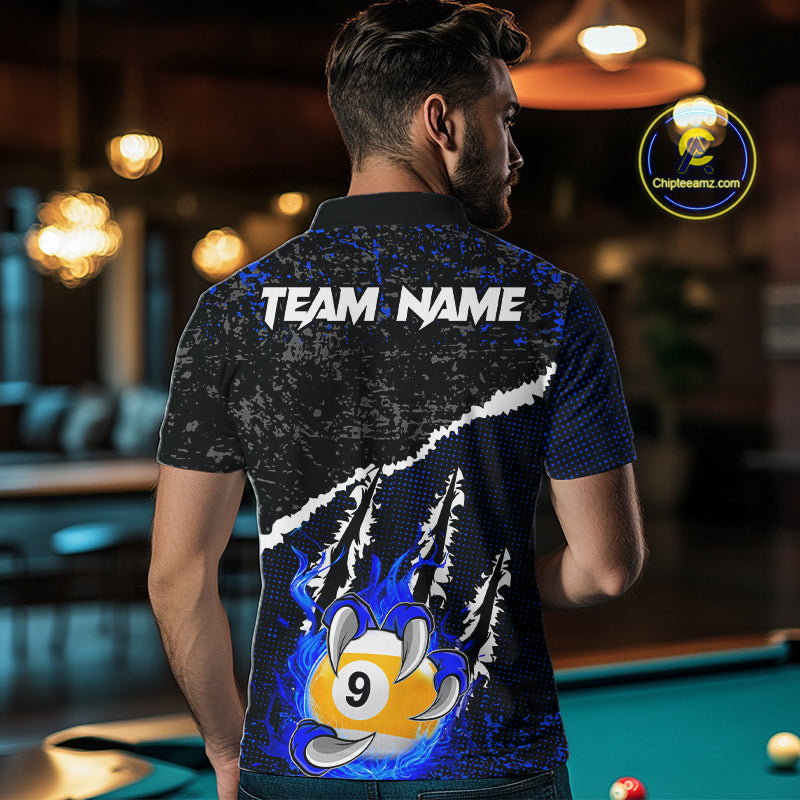 Black and Blue Flaming Claw 8 Ball & 9 Ball Billiard Shirts Custom Pool Team Jersey