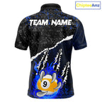 Black and Blue Flaming Claw 8 Ball & 9 Ball Billiard Shirts Custom Pool Team Jersey