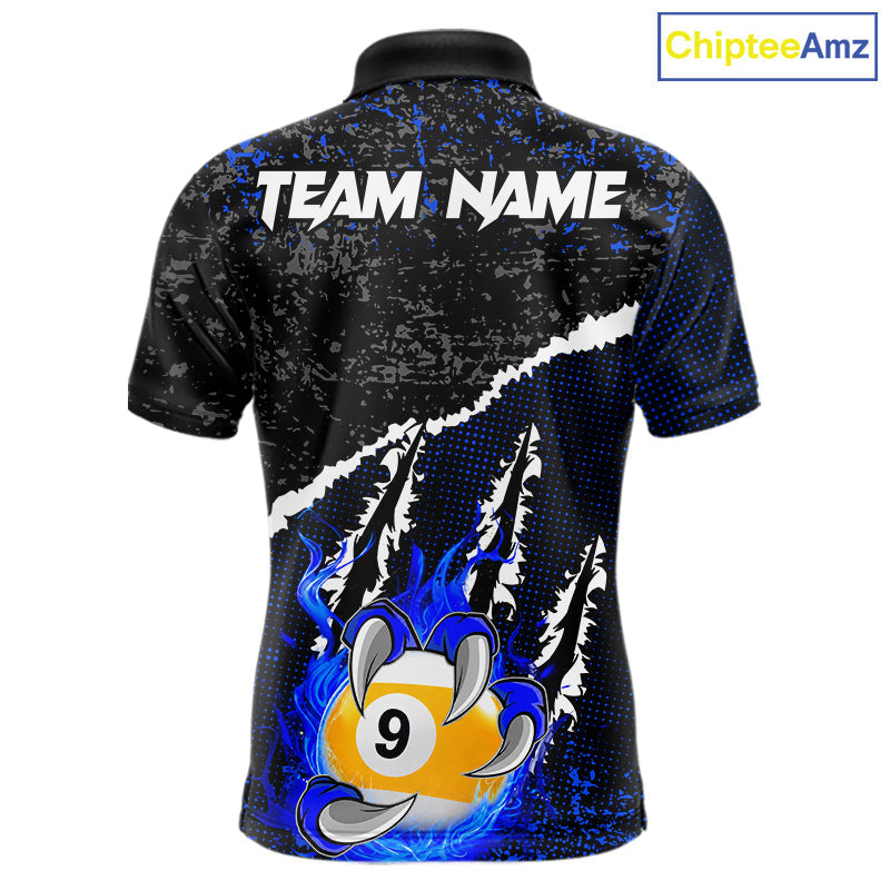 Black and Blue Flaming Claw 8 Ball & 9 Ball Billiard Shirts Custom Pool Team Jersey