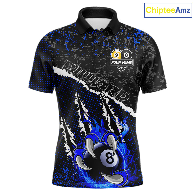 Black and Blue Flaming Claw 8 Ball & 9 Ball Billiard Shirts Custom Pool Team Jersey