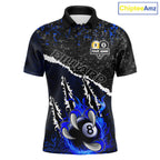 Black and Blue Flaming Claw 8 Ball & 9 Ball Billiard Shirts Custom Pool Team Jersey