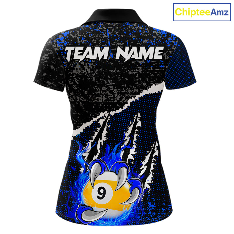 Black and Blue Flaming Claw 8 Ball & 9 Ball Billiard Shirts Custom Pool Team Jersey