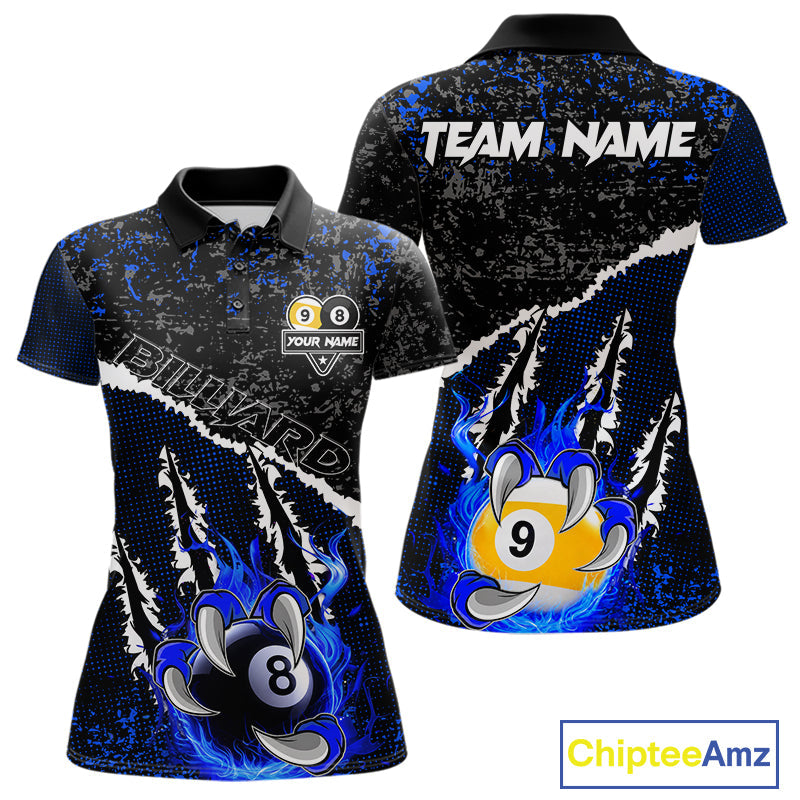 Black and Blue Flaming Claw 8 Ball & 9 Ball Billiard Shirts Custom Pool Team Jersey