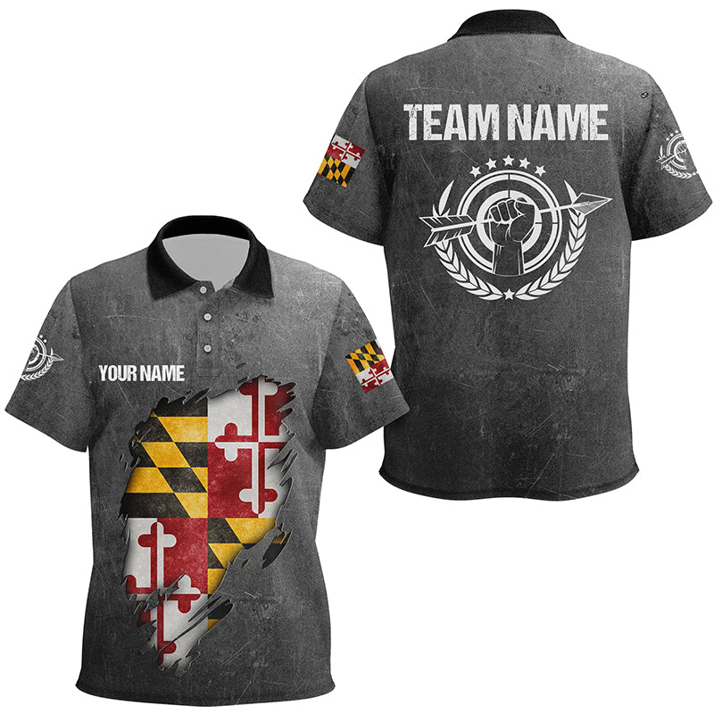 Personalized Grunge Maryland Archery Shirts, Custom Maryland Flag Shirts For Archers