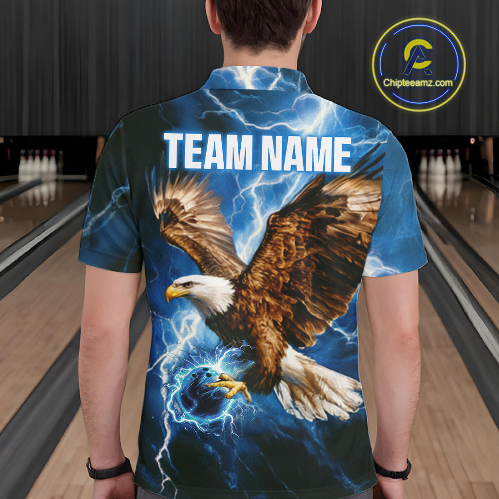 Blue Lightning Thunder Custom Eagle Bowling Shirts Personalized Bowling League Team Jersey