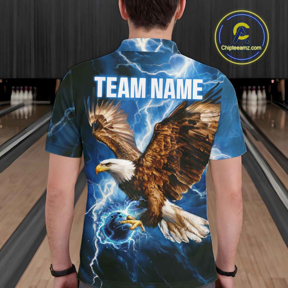 Blue Lightning Thunder Custom Eagle Bowling Shirts Personalized Bowling League Team Jersey