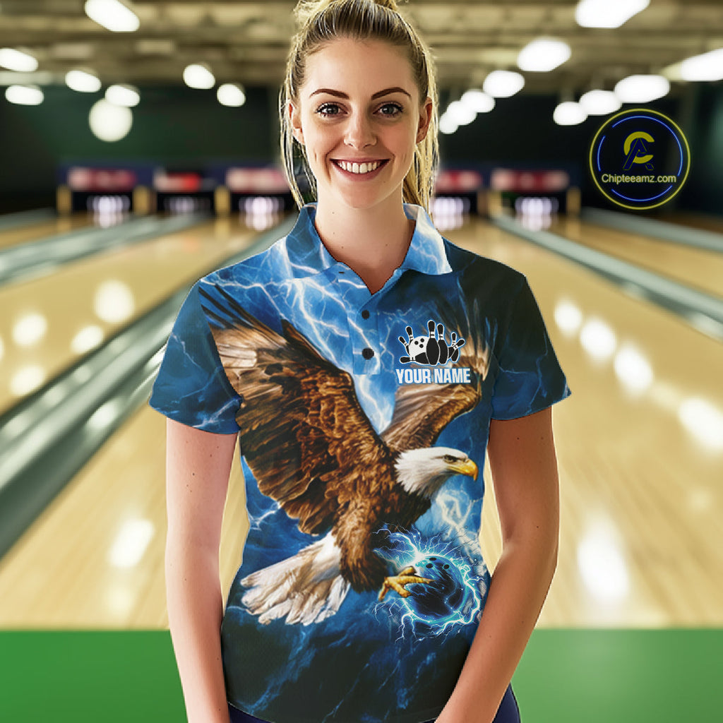 Blue Lightning Thunder Custom Eagle Bowling Shirts Personalized Bowling League Team Jersey