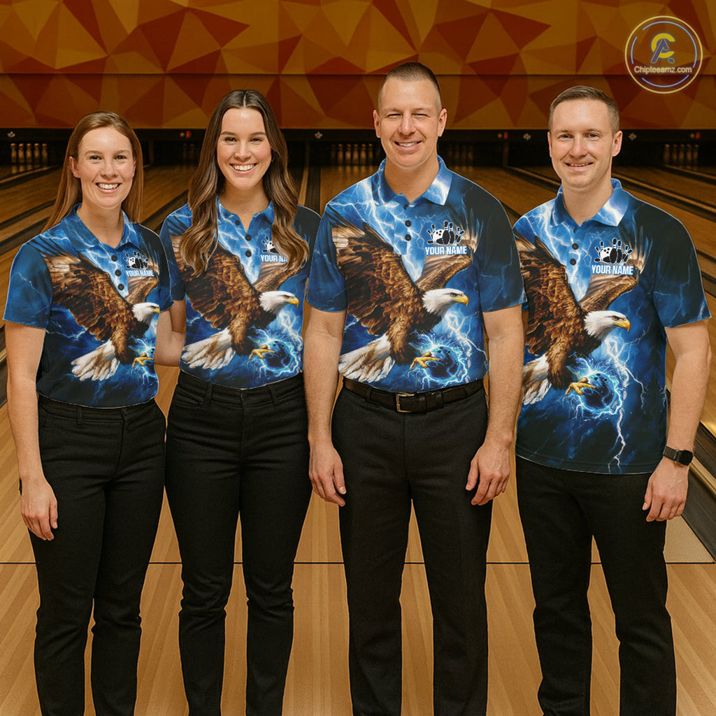 Blue Lightning Thunder Custom Eagle Bowling Shirts Personalized Bowling League Team Jersey