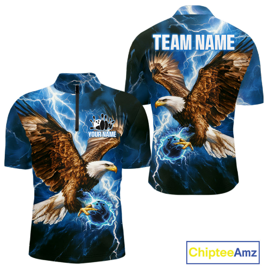 Blue Lightning Thunder Custom Eagle Bowling Shirts Personalized Bowling League Team Jersey